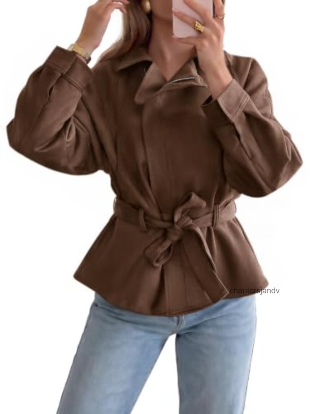 Faux Suede Cropped Moto Jacket Zip Up Lapel Trench Coat